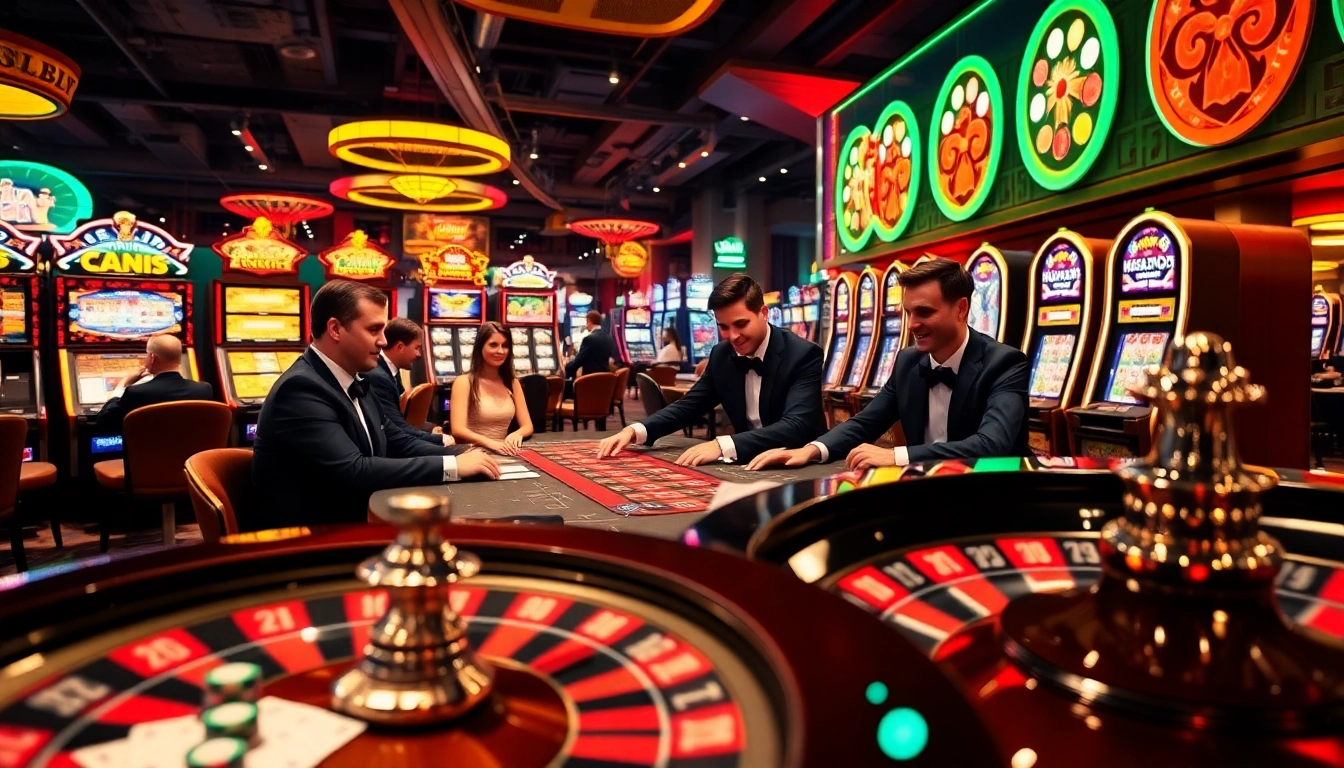 Experience the thrill of 토토 먹튀검증 in a bustling casino atmosphere with players enjoying card games and slot machines.