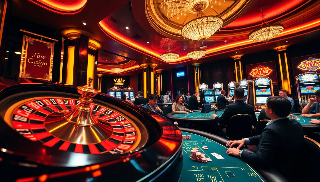 Engaged players enjoying high-stakes excitement at Nhà cái uy tín casino tables with vibrant roulette wheels.