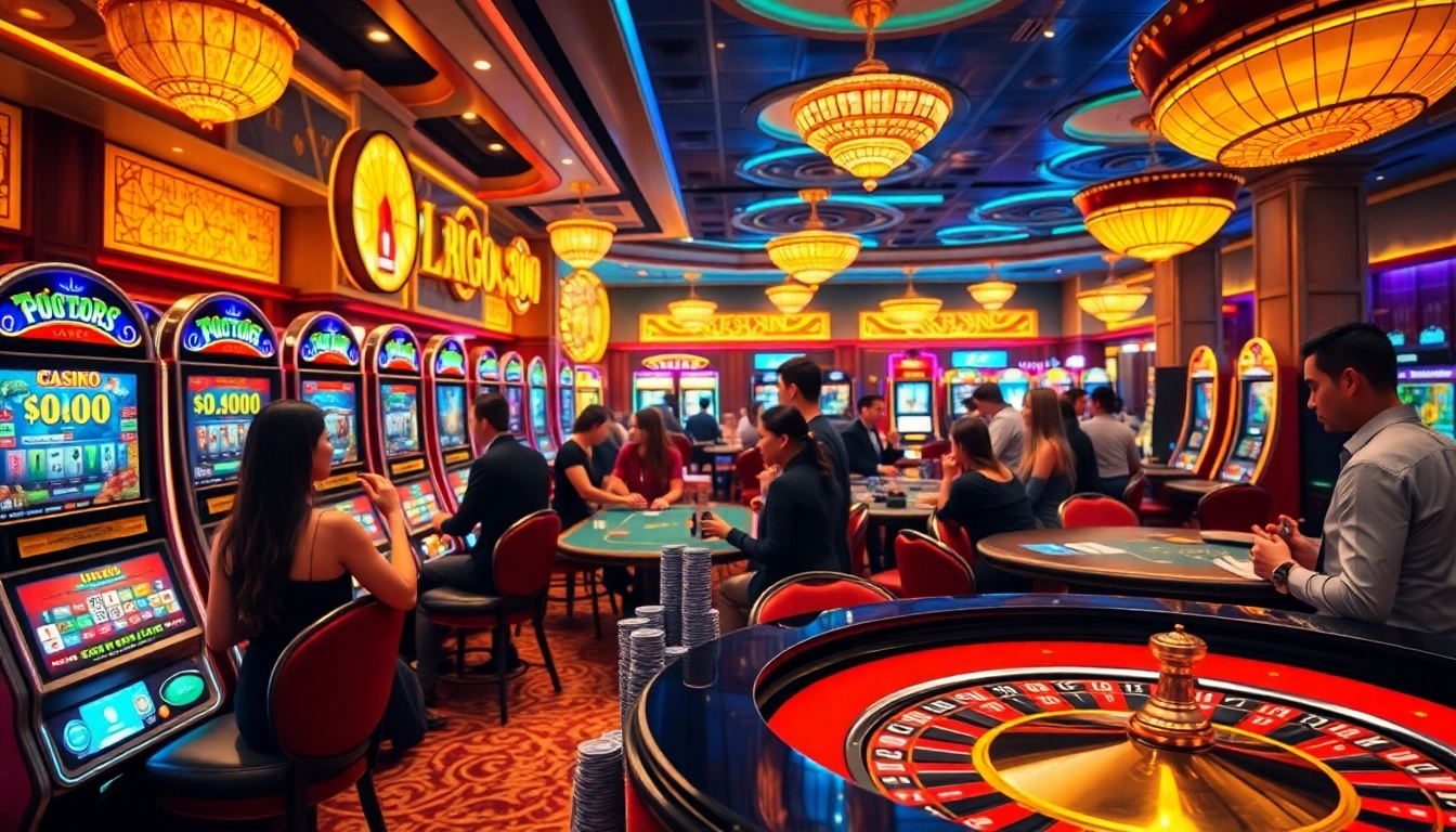 Enjoy the thrill of winning at HGO909 daftar in a lively casino, surrounded by vibrant slot machines.
