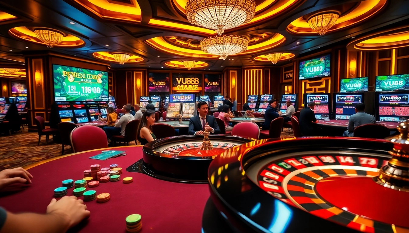 Players winning at a VU88 casino table, showcasing the excitement of Poker and Roulette.