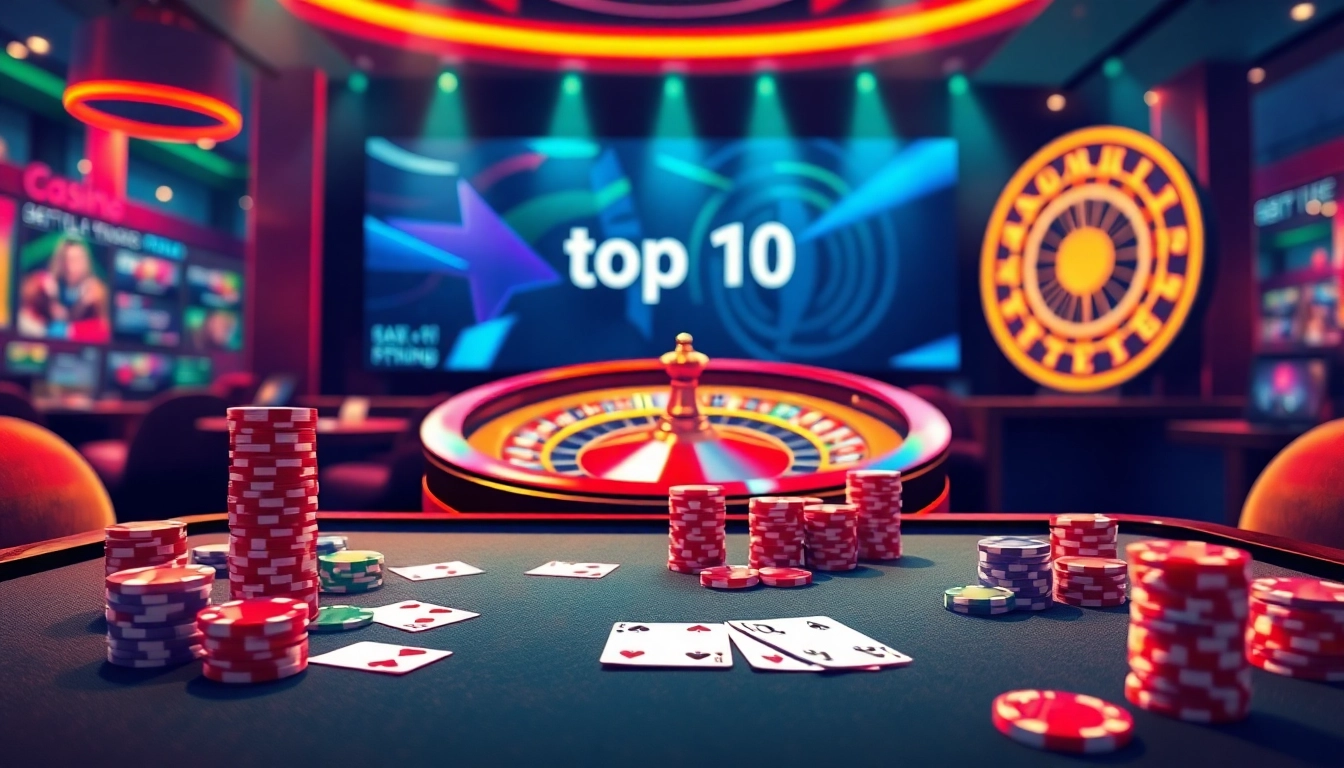 Experience the excitement of the top 10 game bài đổi thưởng, featuring vibrant poker chips and action-packed casino tables.