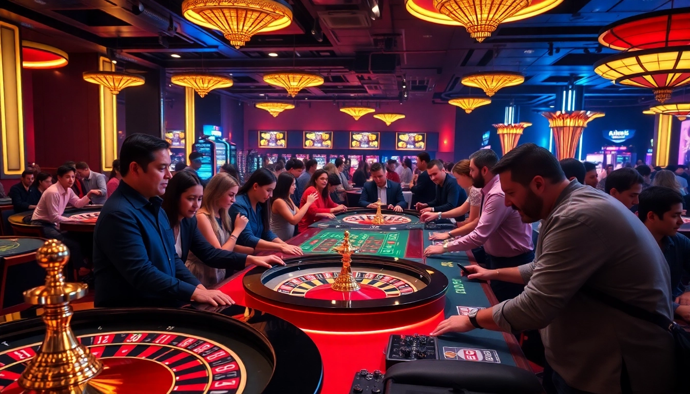 Live Crazy Time event showcasing ecstatic players at busy casino tables, celebrating thrilling wins.