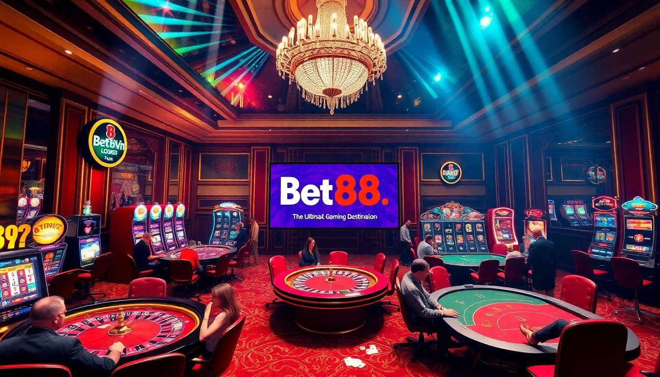 Players enjoying a thrilling game at bet88vn.locker’s casino, with vibrant slot machines and roulette wheels visible.